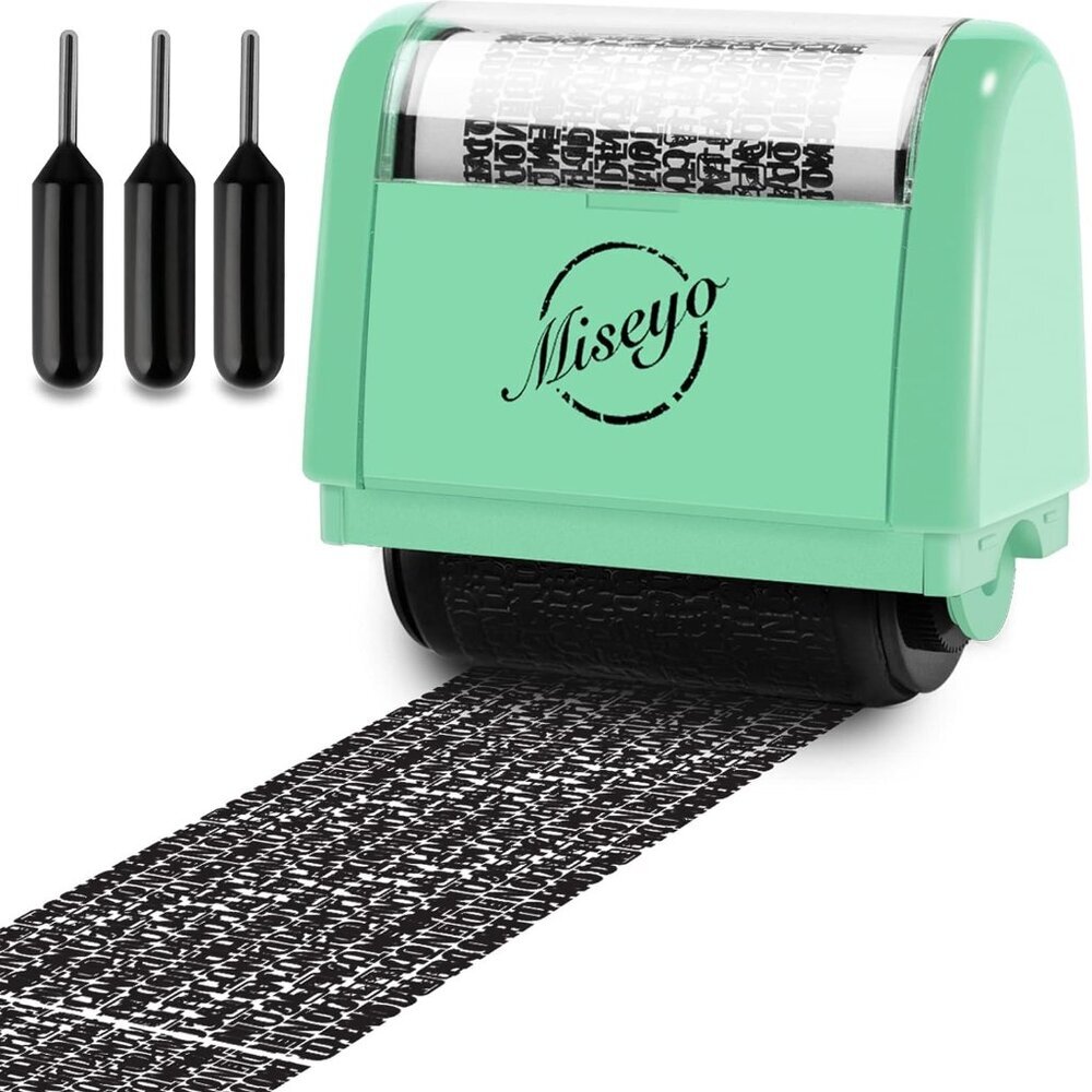 Wide Identity Theft Protection Roller Stamp Set - Mint Green 3 Refill Ink Includ